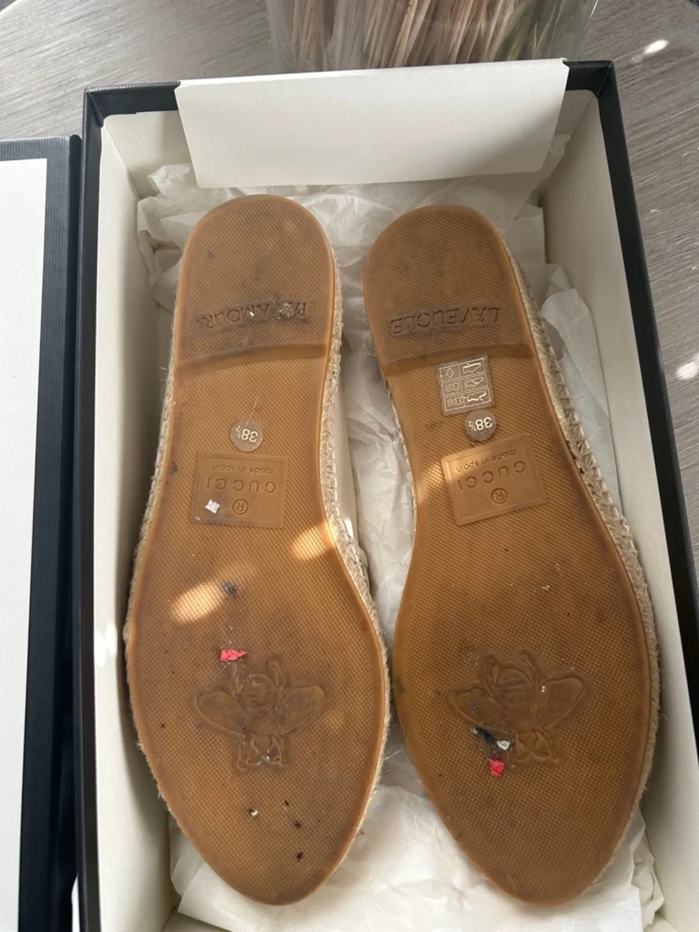 Gucci Cream Canvas Espadrilles with Green and Red Web - Picture 7 of 8